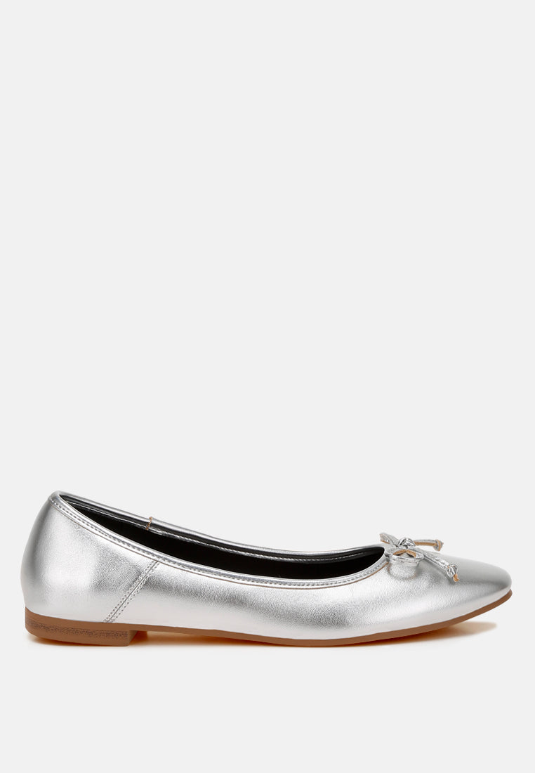 bow detail metallic ballerinas by ruw#color_silver