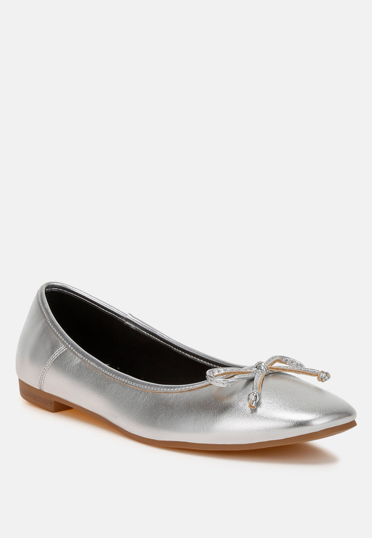 bow detail metallic ballerinas by ruw#color_silver