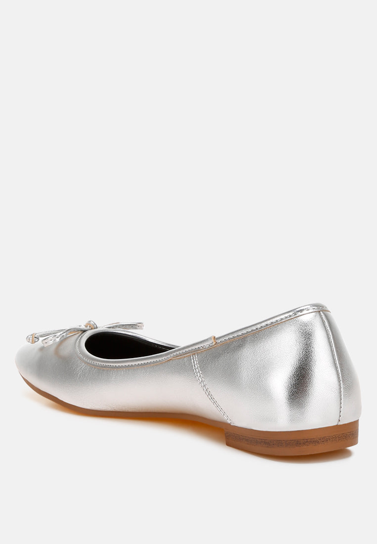 bow detail metallic ballerinas by ruw#color_silver