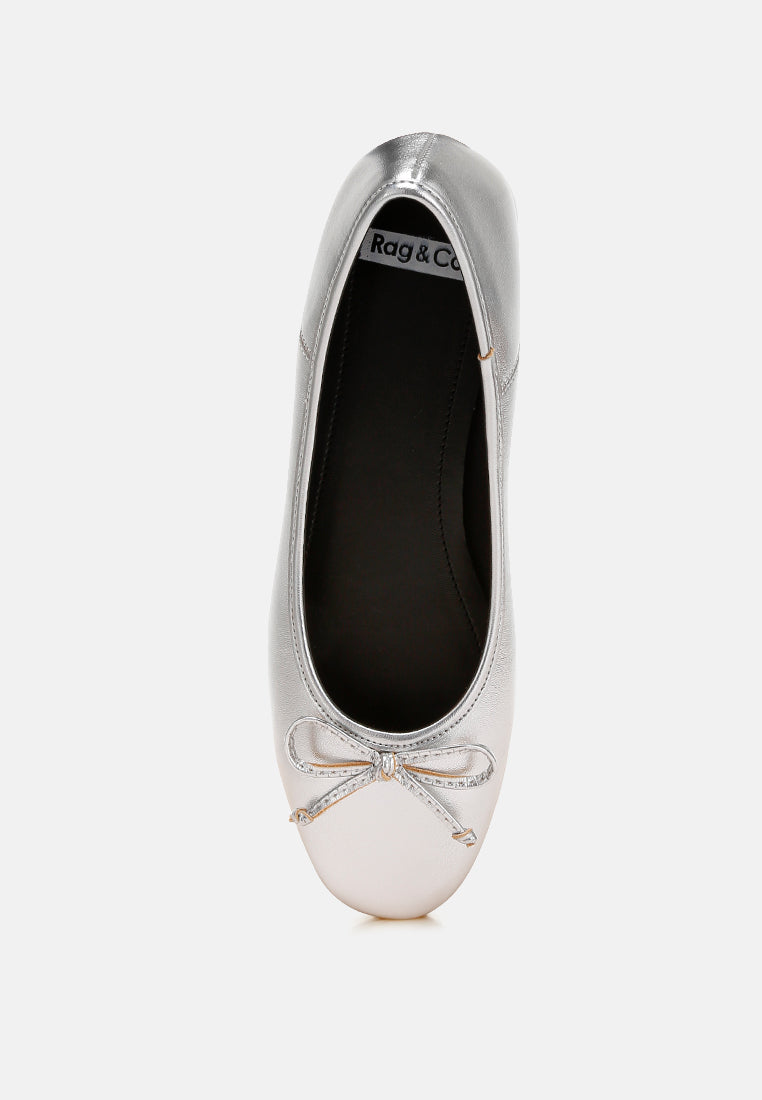 bow detail metallic ballerinas by ruw#color_silver