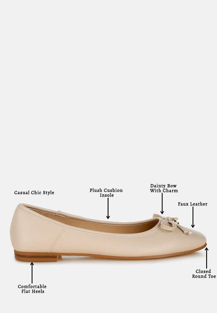 faux leather casual ballerinas by ruw#color_beige