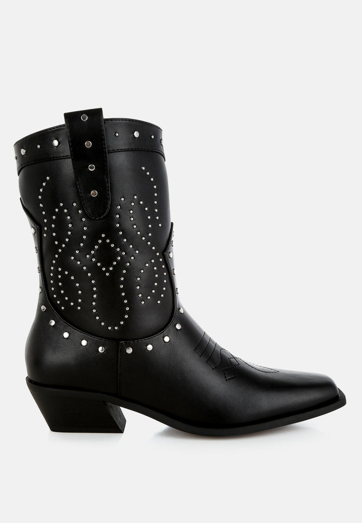 studded embroidery cowboy boots by ruw#color_black