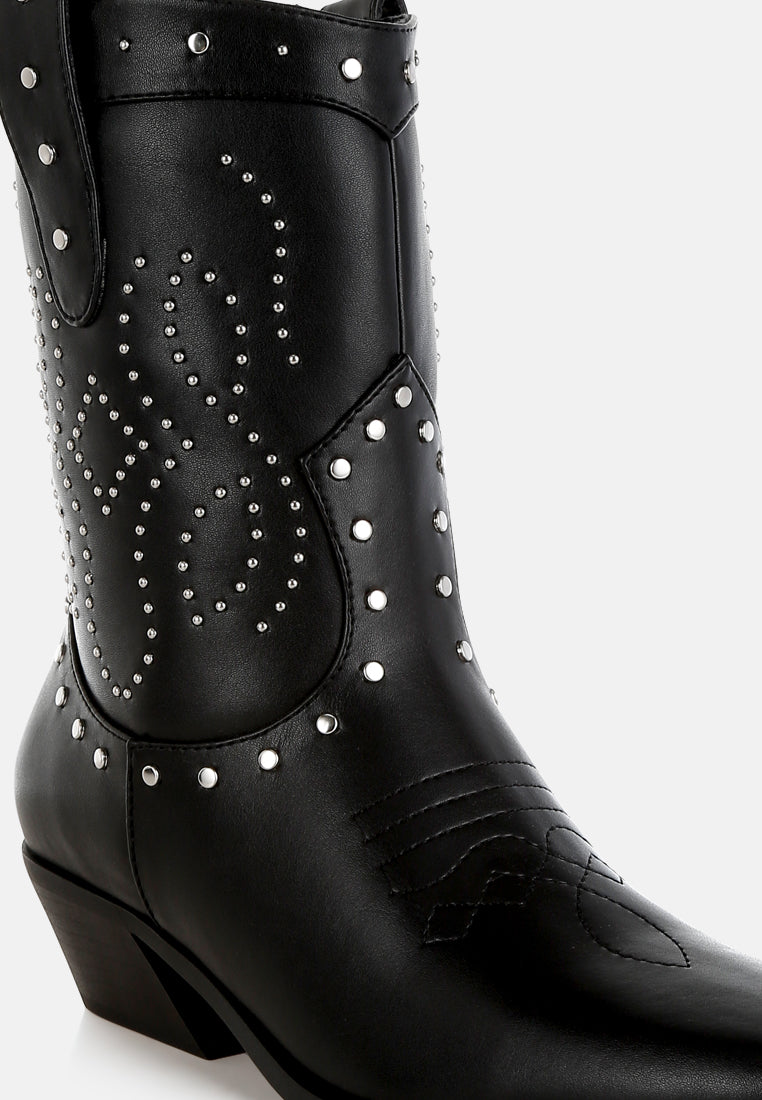studded embroidery cowboy boots by ruw#color_black