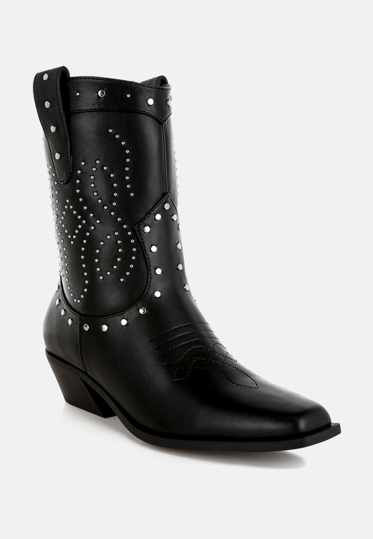studded embroidery cowboy boots by ruw#color_black