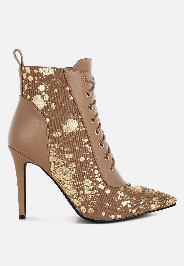 abstract pattern lace-up ankle boots by ruw#color_brown