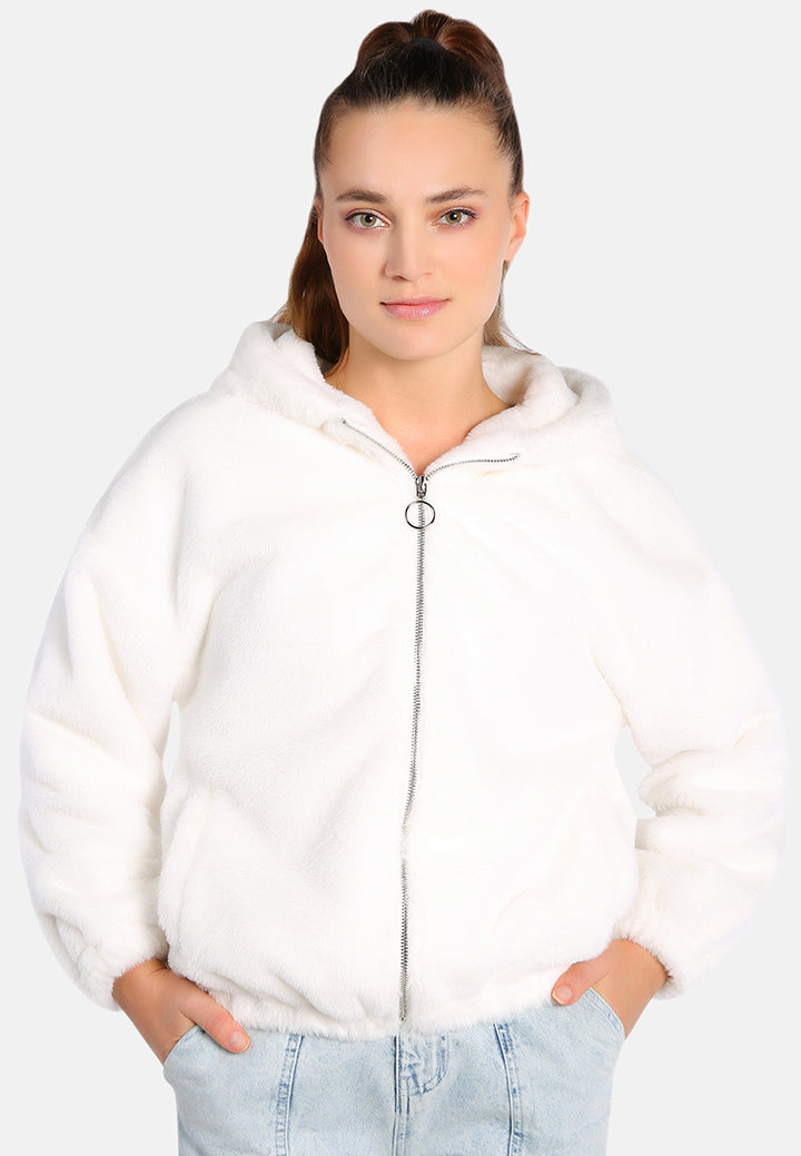 faux fur long sleeve hoodie jacket#color_cream