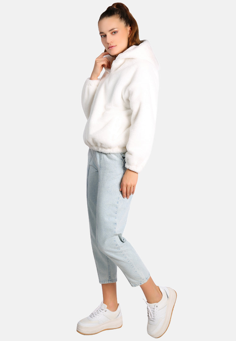 faux fur long sleeve hoodie jacket#color_cream