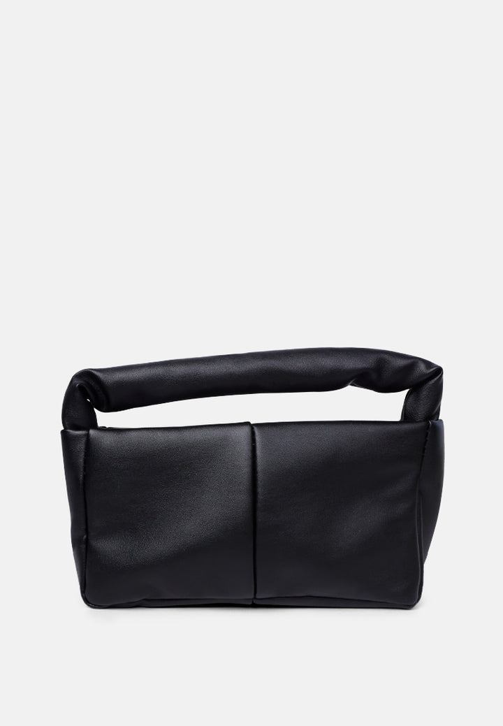faux leather baguette bag#color_black