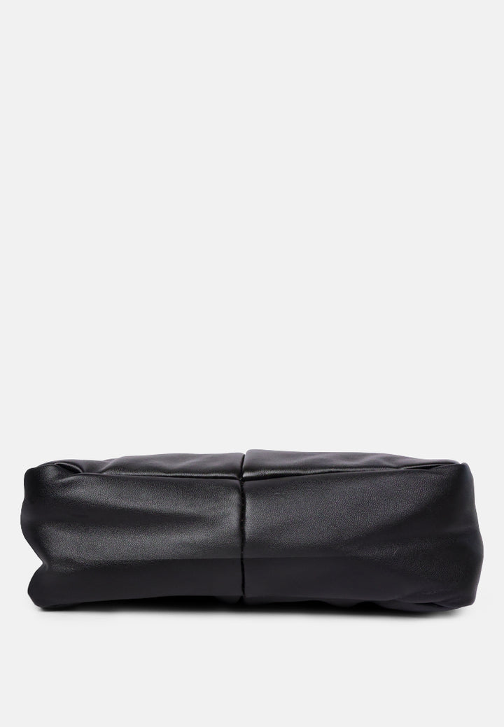 faux leather baguette bag#color_black