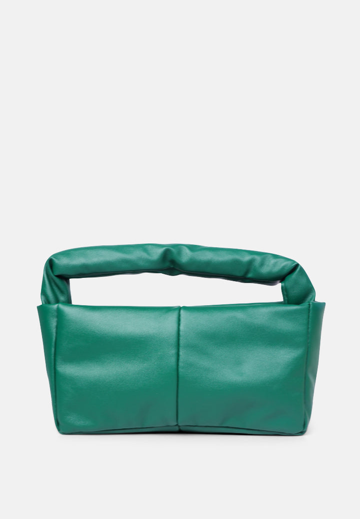 faux leather baguette bag#color_green