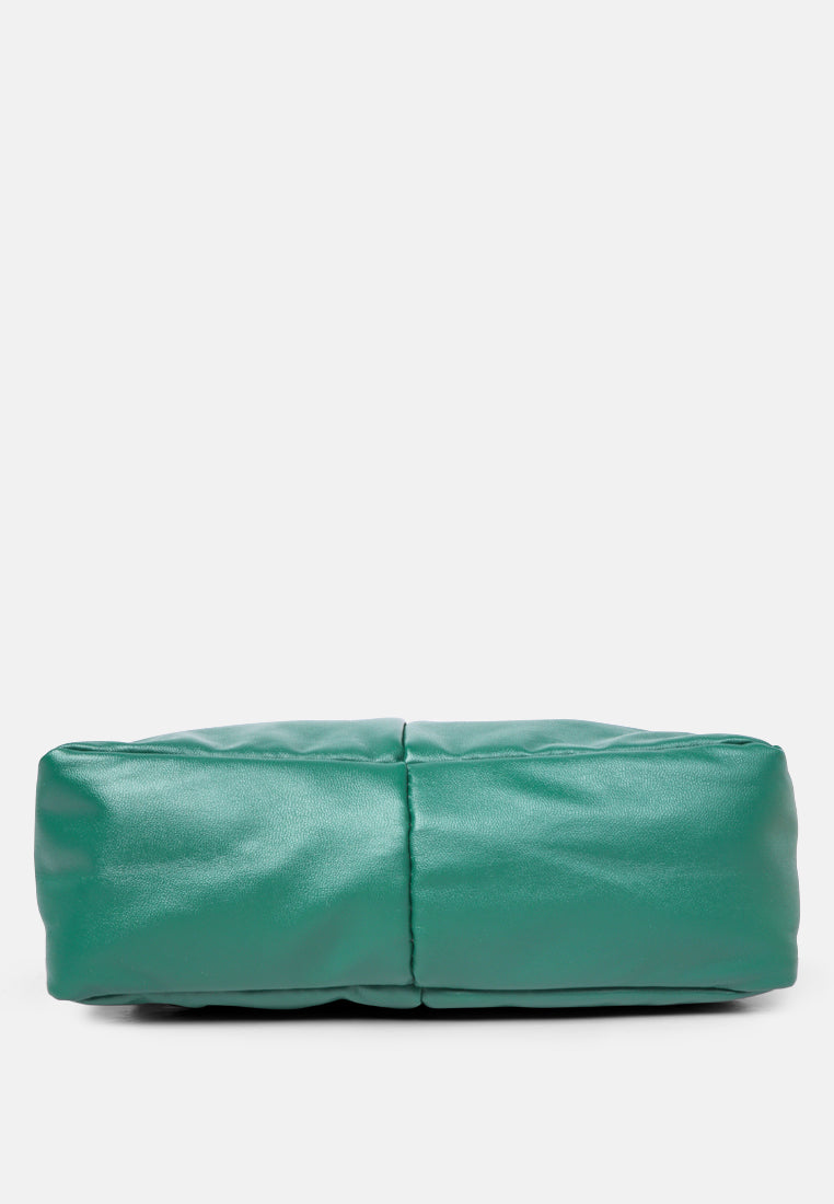 faux leather baguette bag#color_green