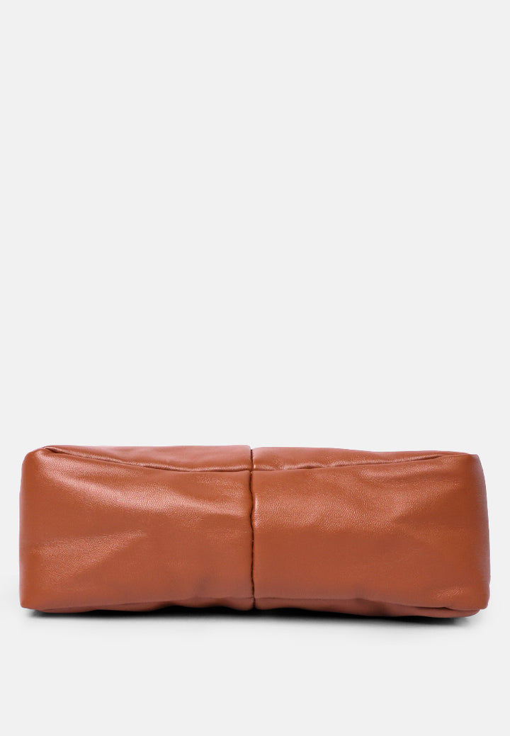 faux leather baguette bag#color_tan