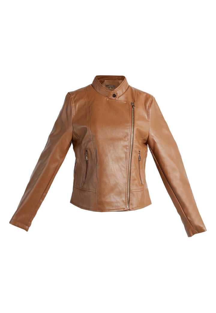 faux leather biker jacket#color_camel