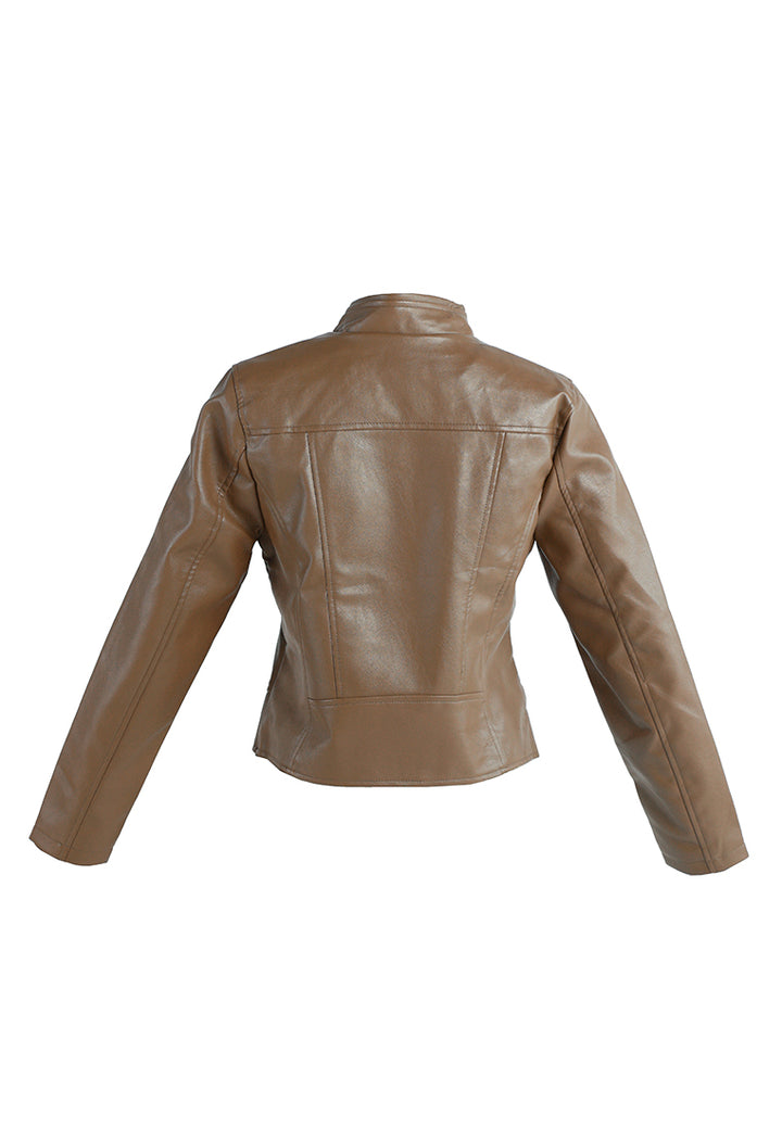 faux leather biker jacket#color_coffee