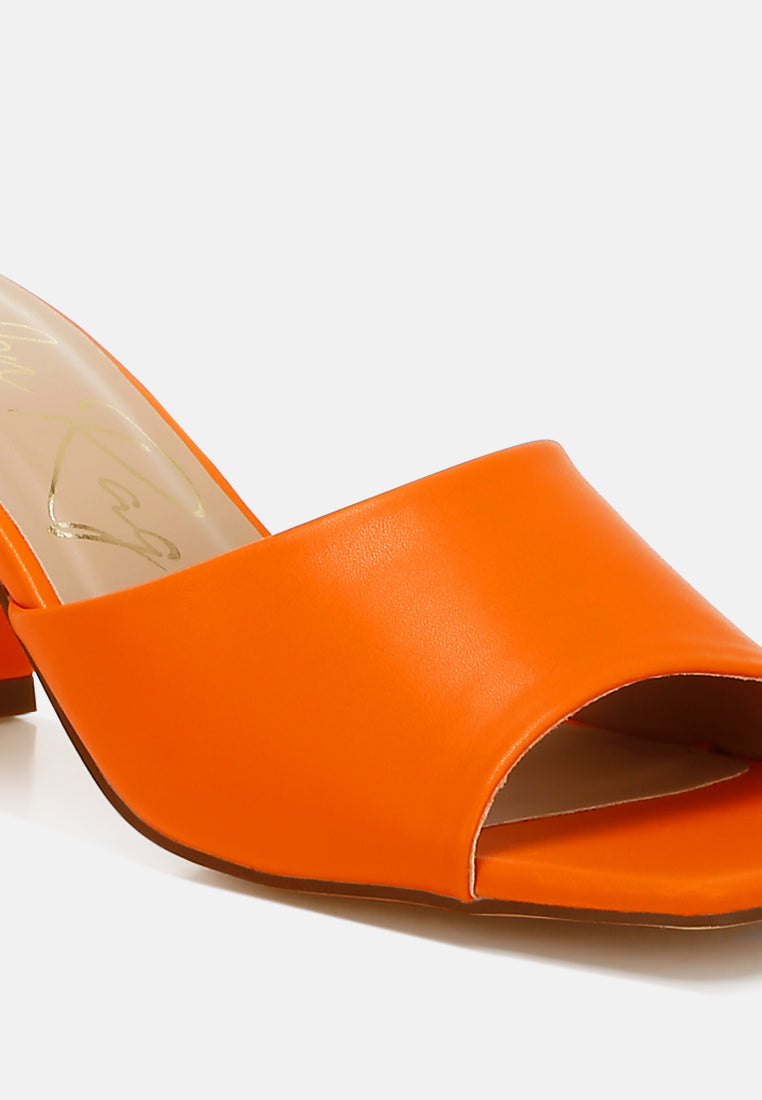 faux leather block heel sandals #color_orange