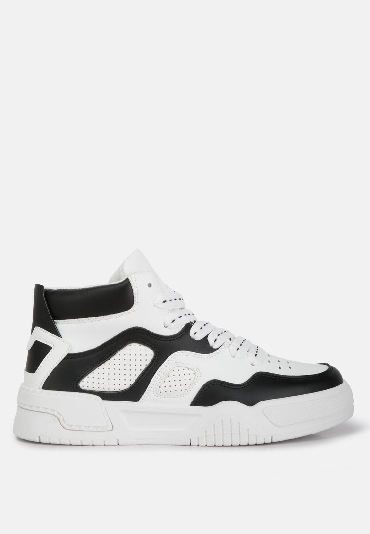 faux leather chunky sneakers#color_black-white