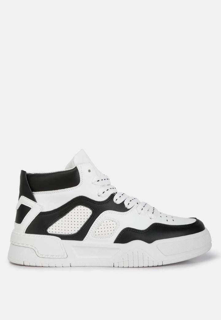 faux leather chunky sneakers#color_black-white
