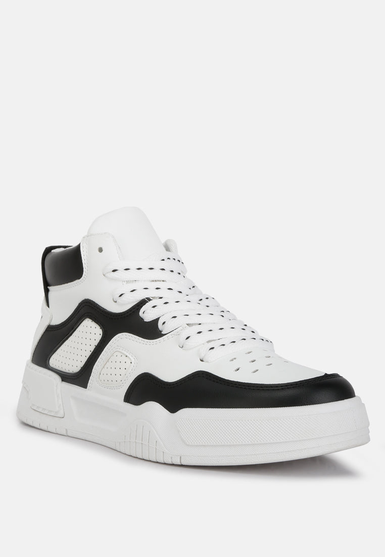 faux leather chunky sneakers#color_black-white