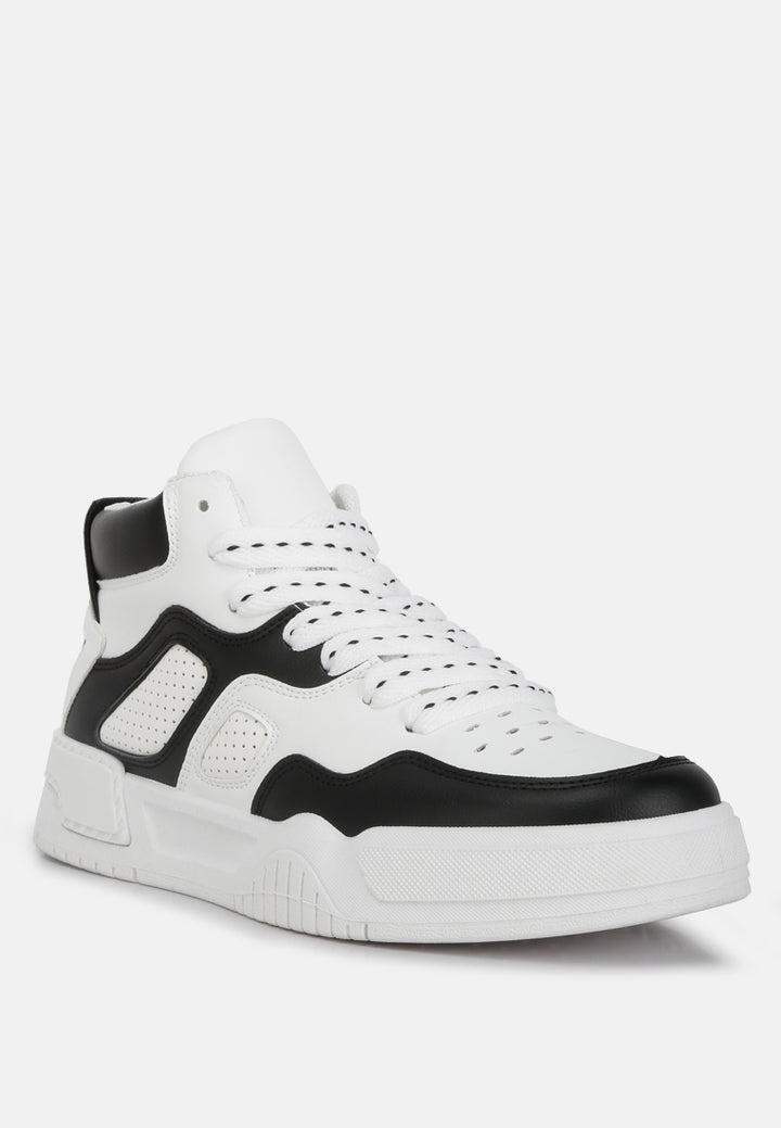 faux leather chunky sneakers#color_black-white