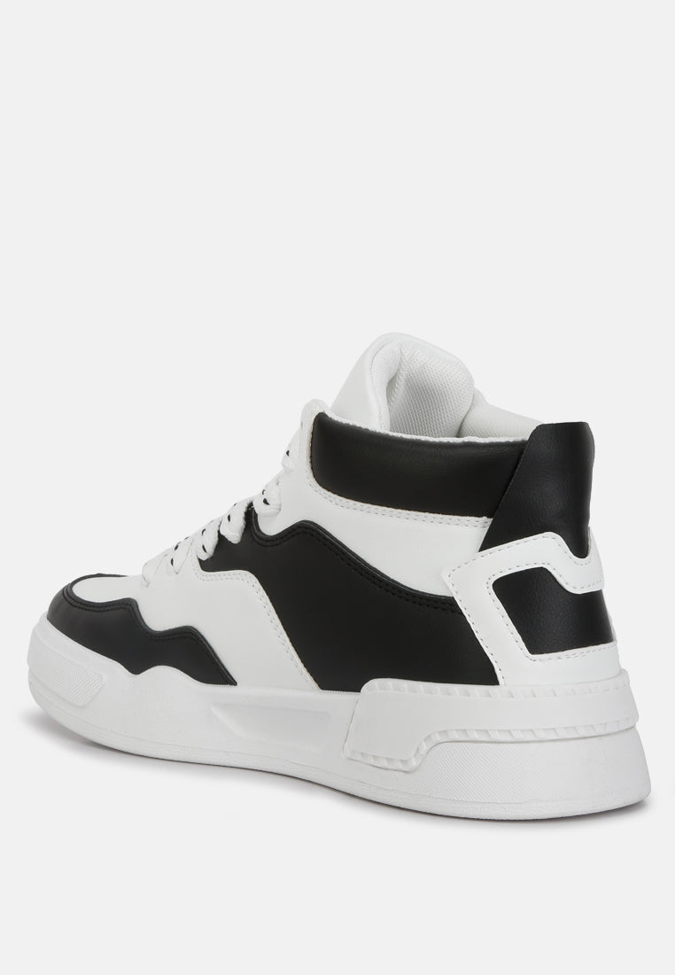 faux leather chunky sneakers#color_black-white