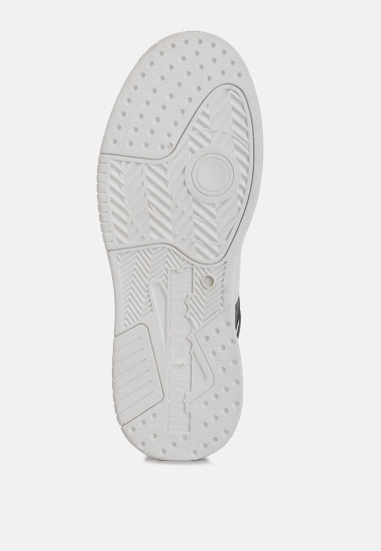 faux leather chunky sneakers#color_black-white