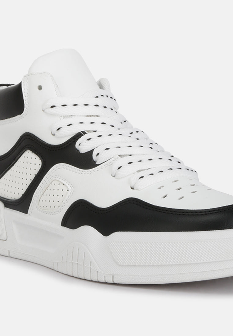 faux leather chunky sneakers#color_black-white