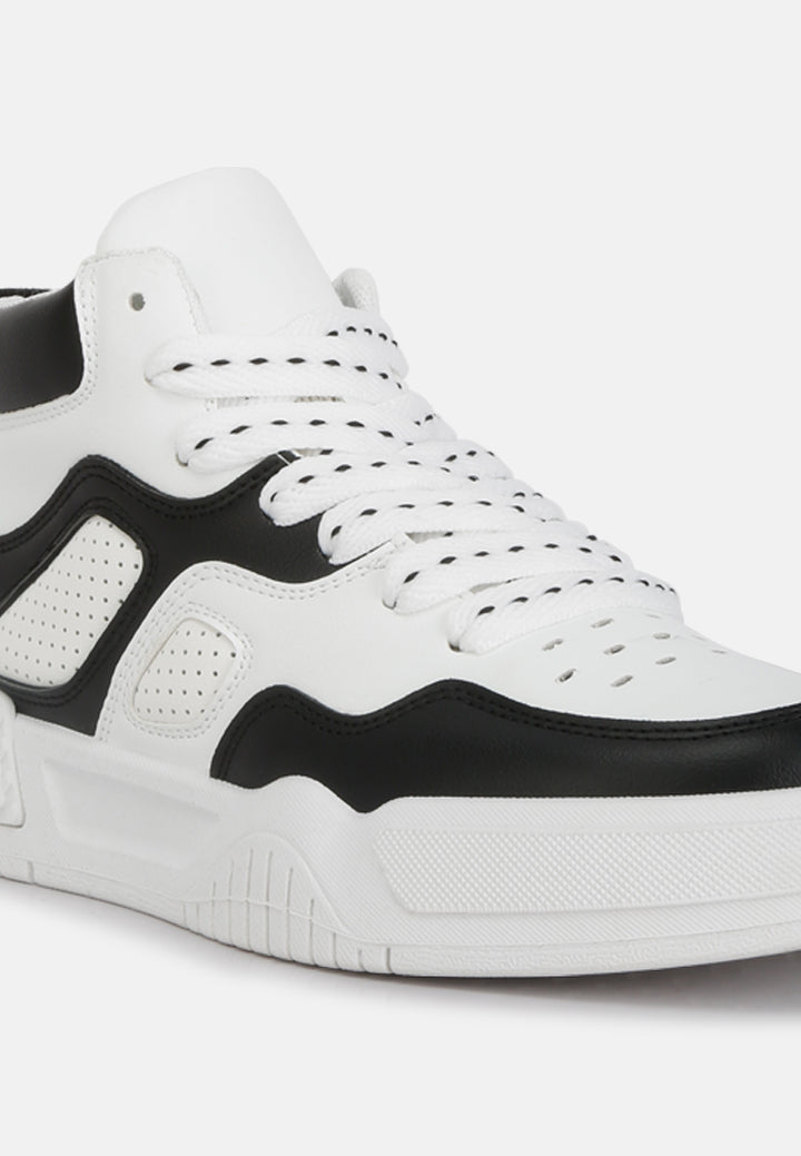 faux leather chunky sneakers#color_black-white