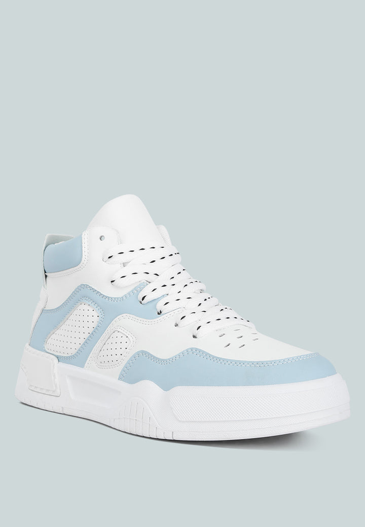faux leather chunky sneakers#color_blue-white