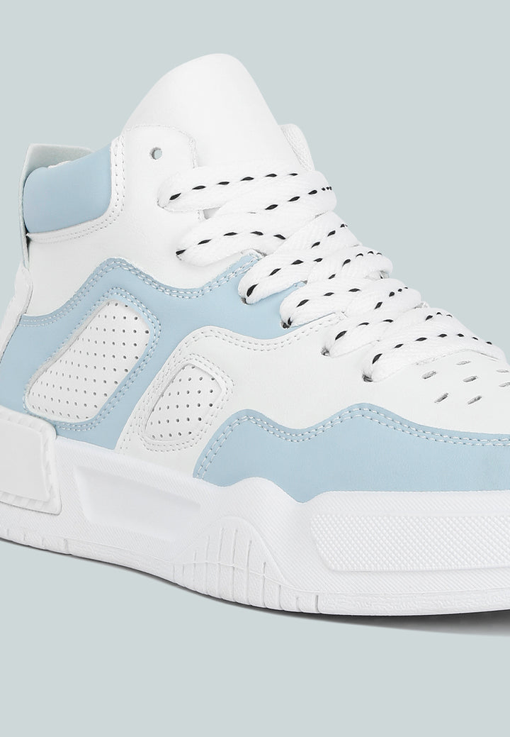 faux leather chunky sneakers#color_blue-white