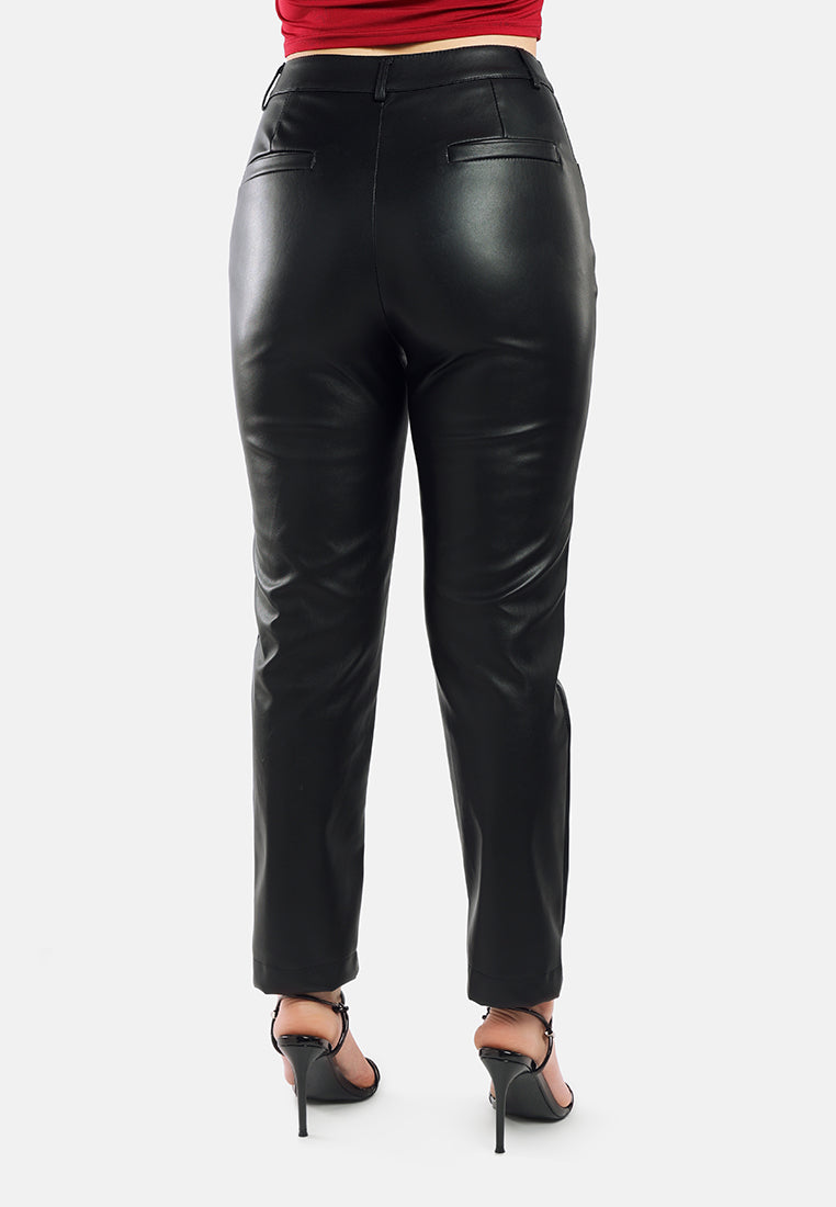 faux leather contrast stitch pants#color_black