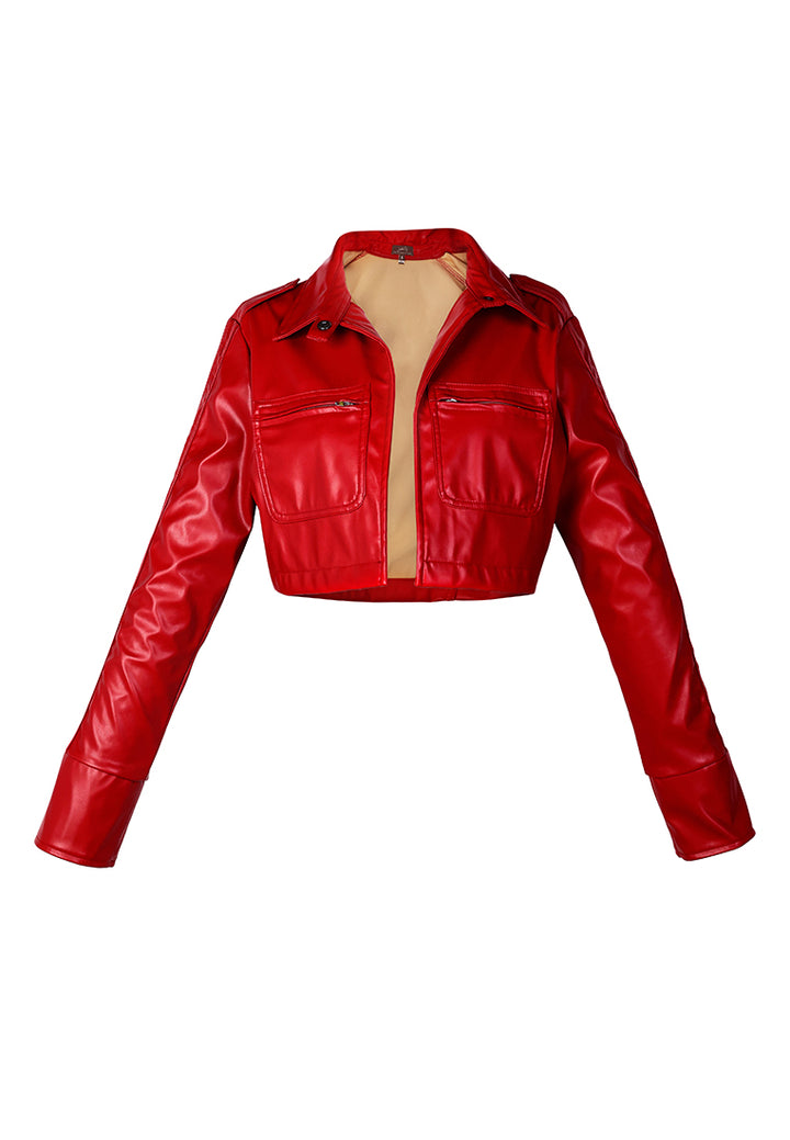 faux leather crop jacket by ruw#color_red