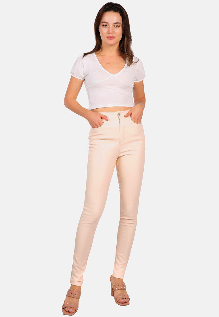 faux leather high waist skinny trousers#color_camel