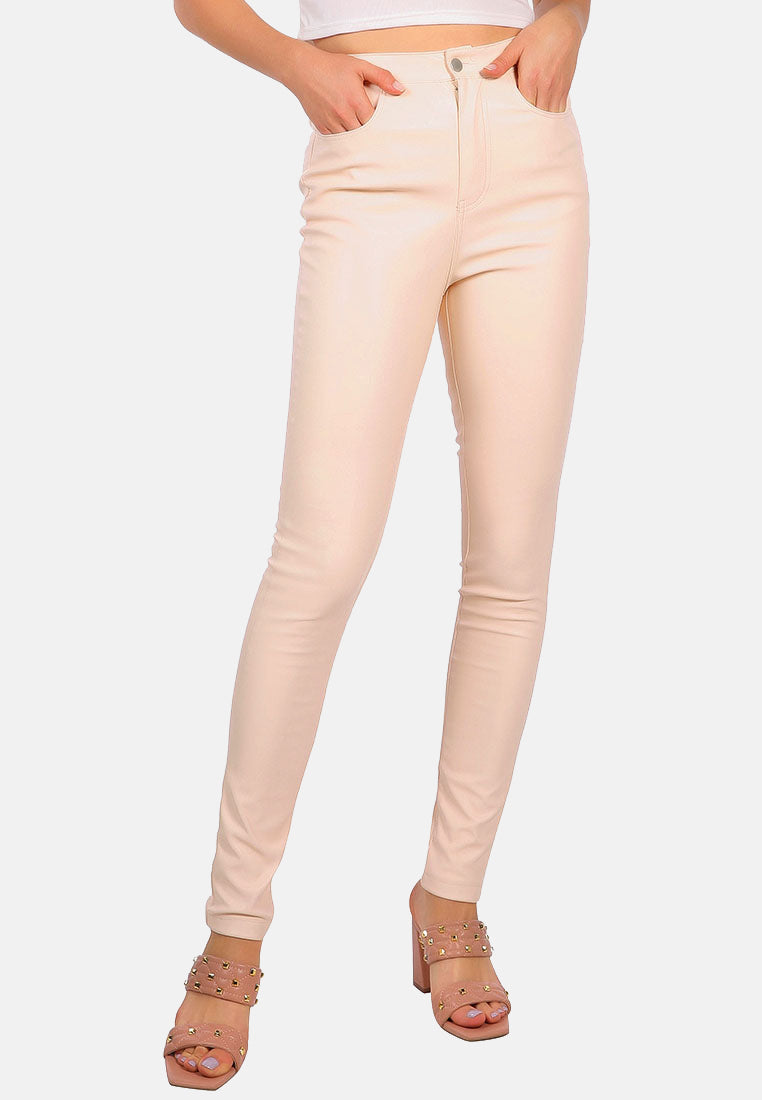 faux leather high waist skinny trousers#color_camel