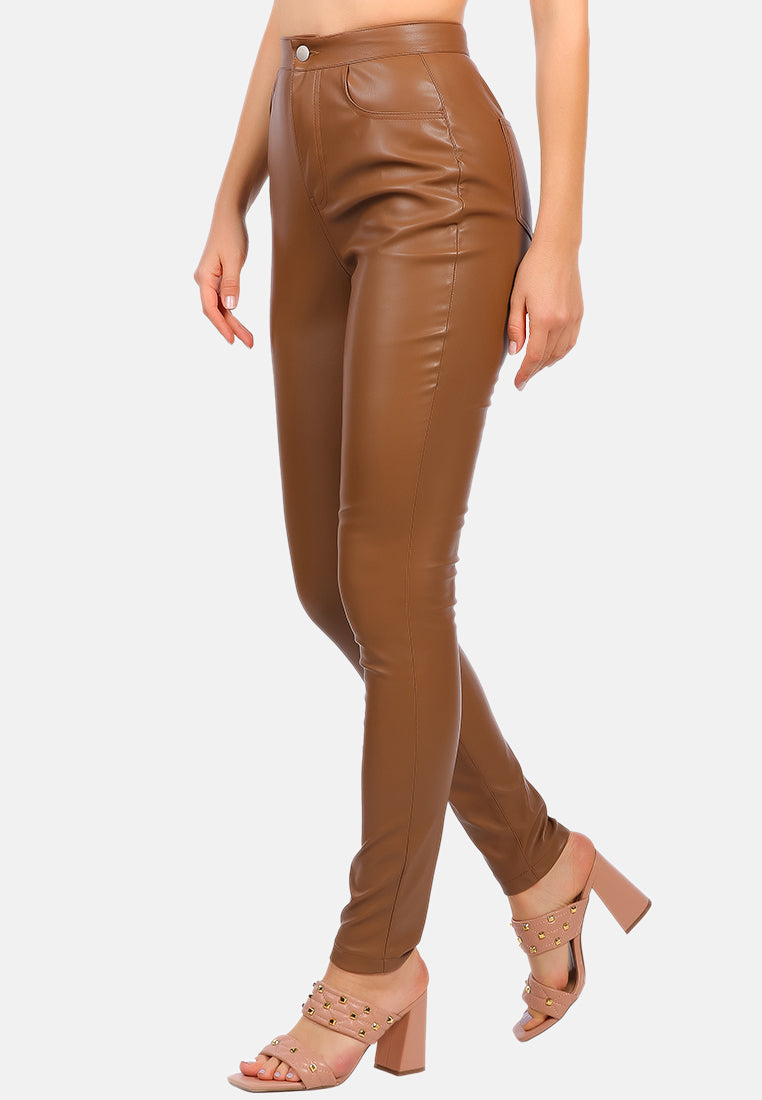 faux leather high waist skinny trousers#color_chocolate