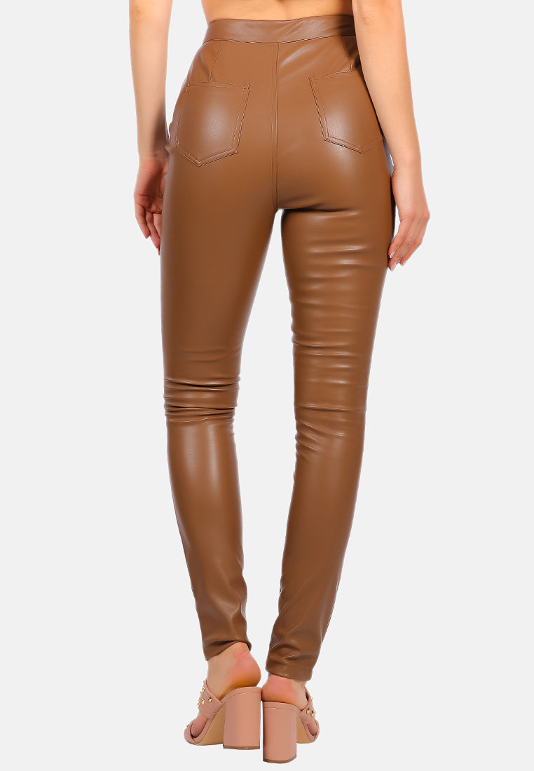 faux leather high waist skinny trousers#color_chocolate