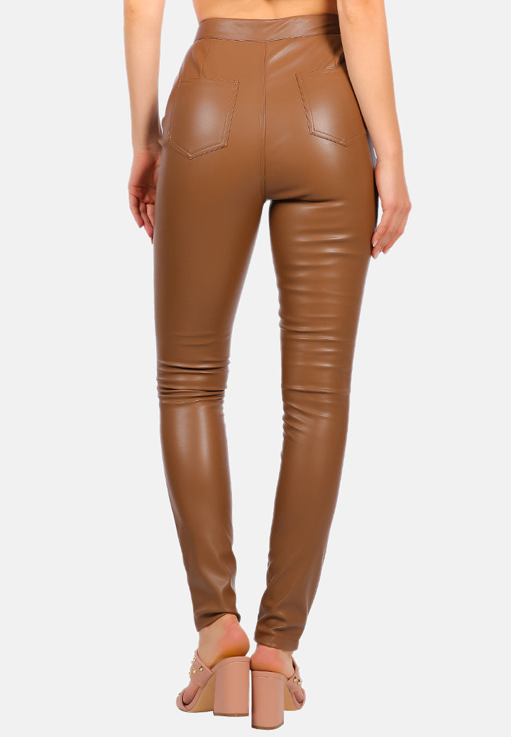 faux leather high waist skinny trousers#color_chocolate