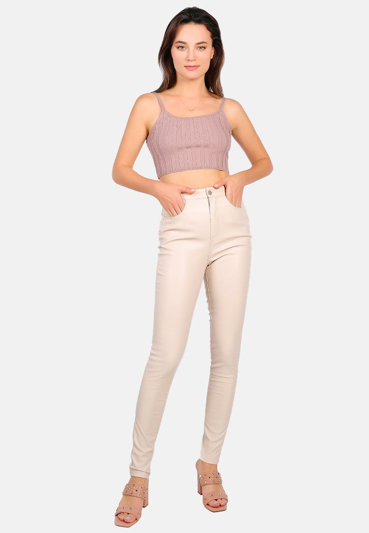 faux leather high waist skinny trousers#color_stone