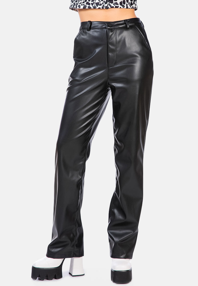 faux leather high waist straight trousers#color_black