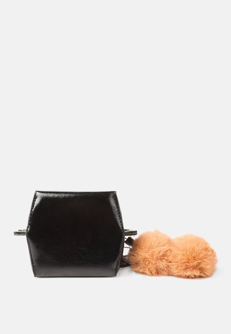 faux leather mini sling bag#color_black