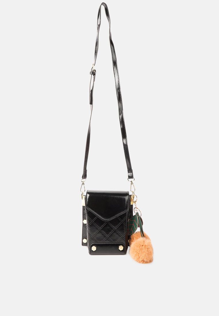 faux leather mini sling bag#color_black