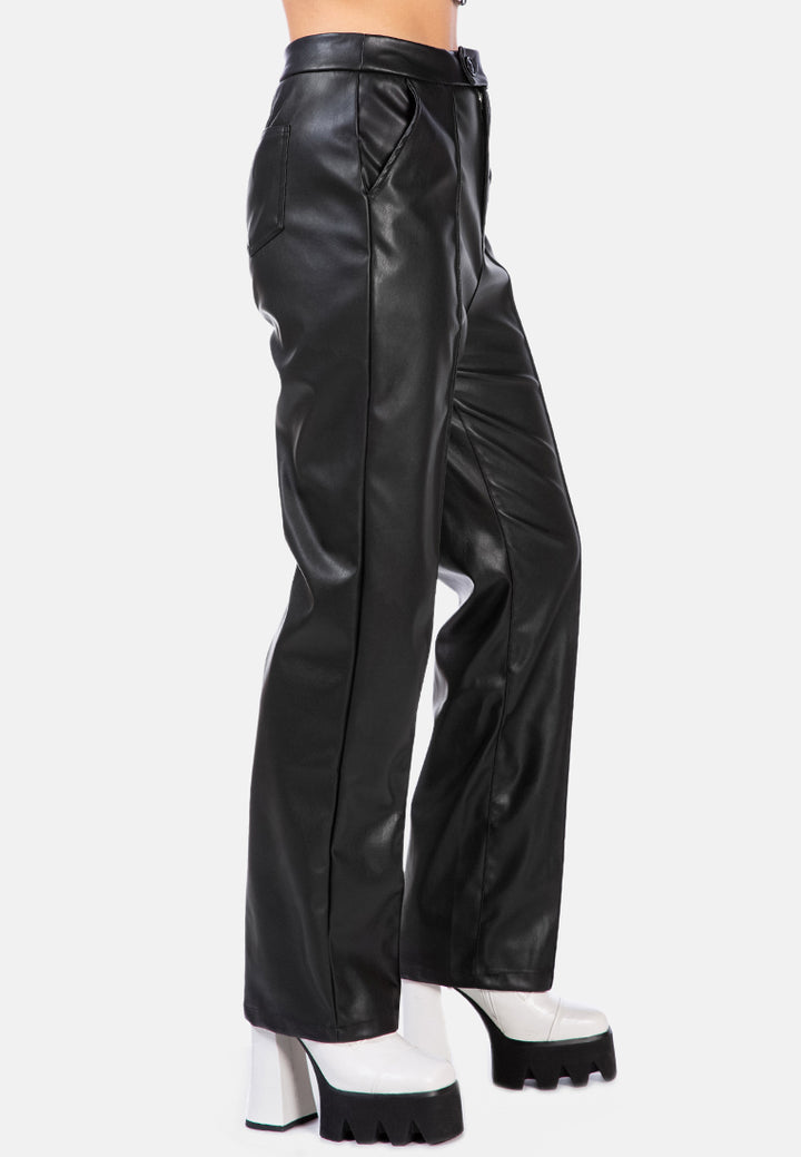 faux leather pleated high waist trousers#color_black