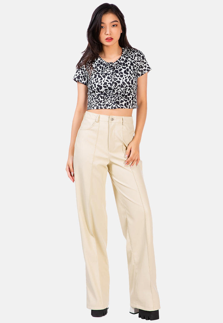 faux leather seam detail wide leg trousers#color_cream