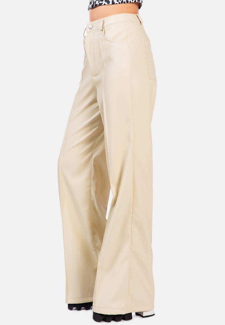 faux leather seam detail wide leg trousers#color_cream