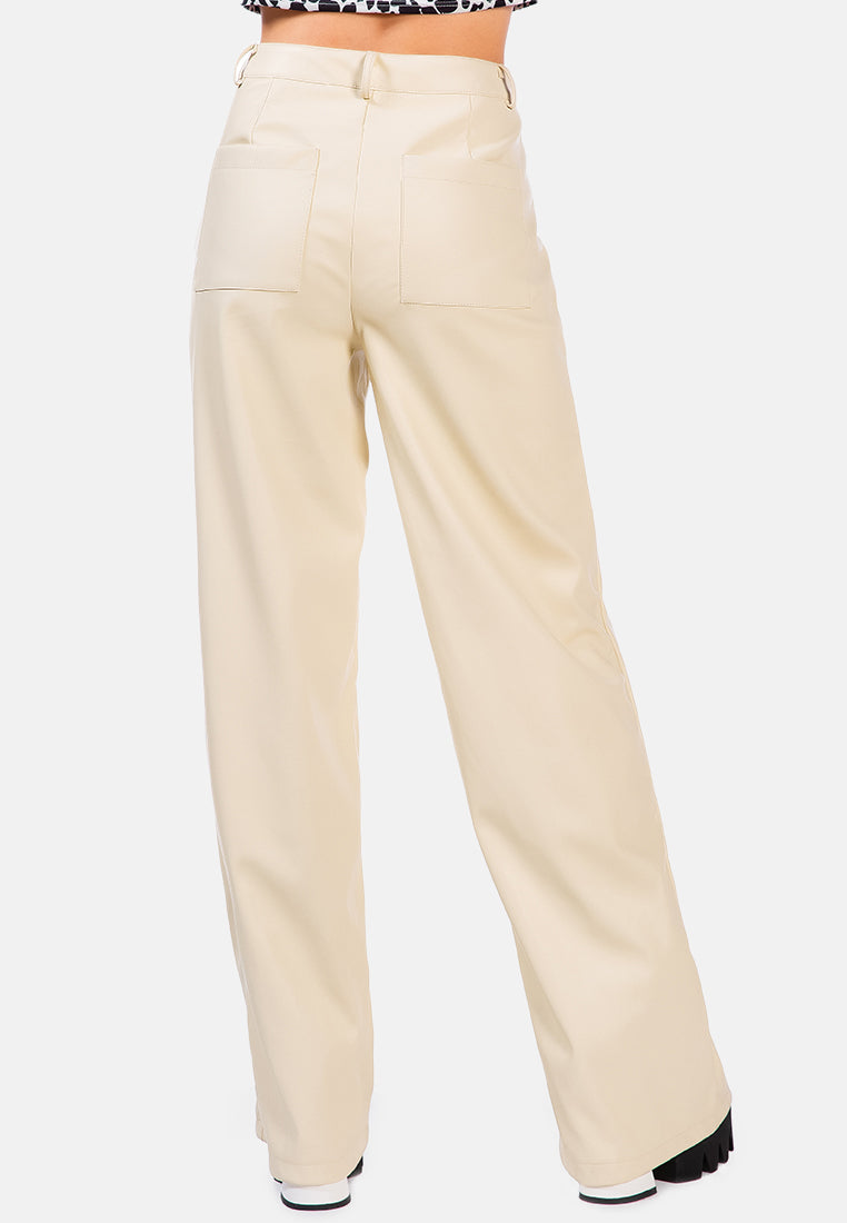 faux leather seam detail wide leg trousers#color_cream