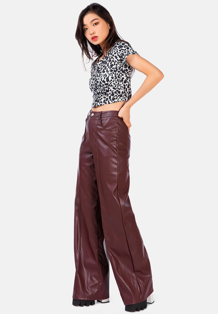 faux leather seam detail wide leg trousers#color_dk-chocolate