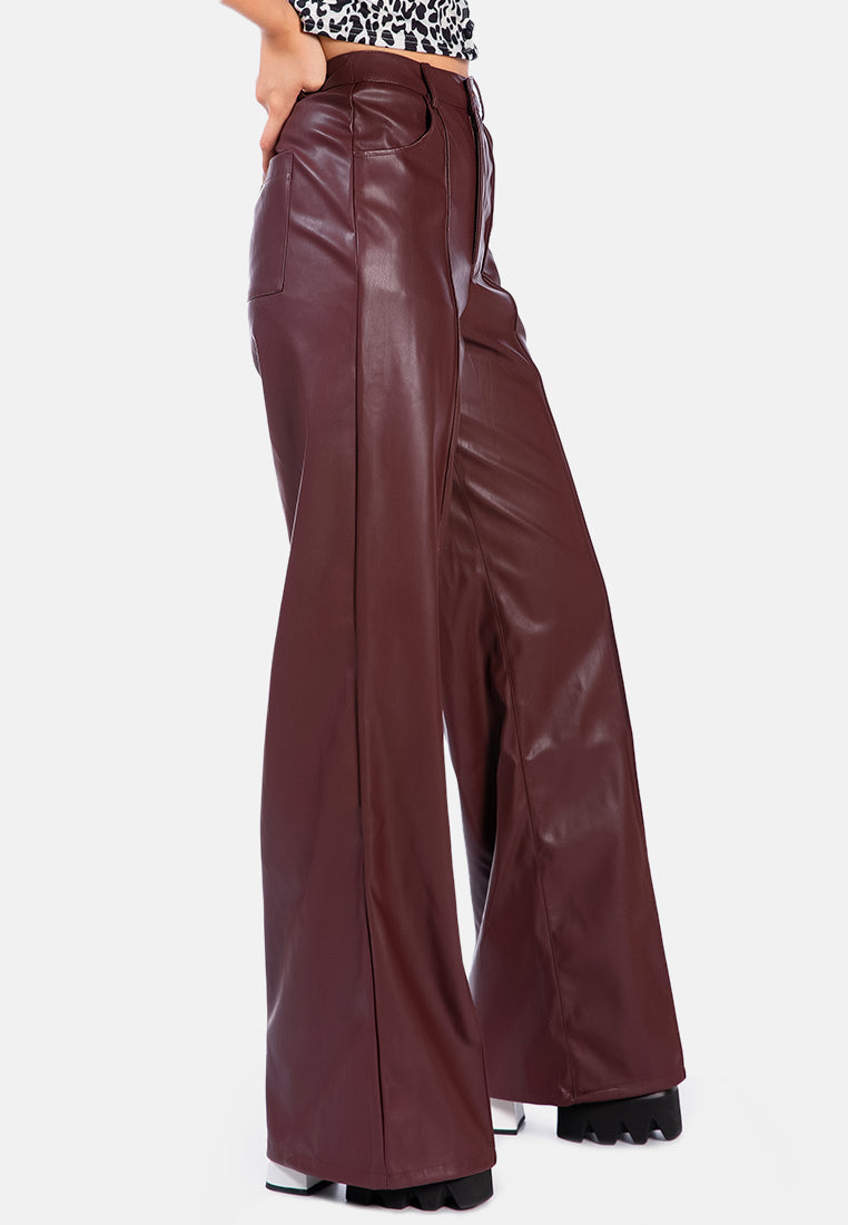 faux leather seam detail wide leg trousers#color_dk-chocolate