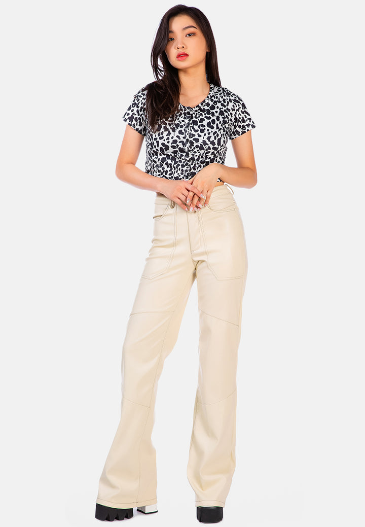 faux leather contrast stitch panelled pants#color_cream