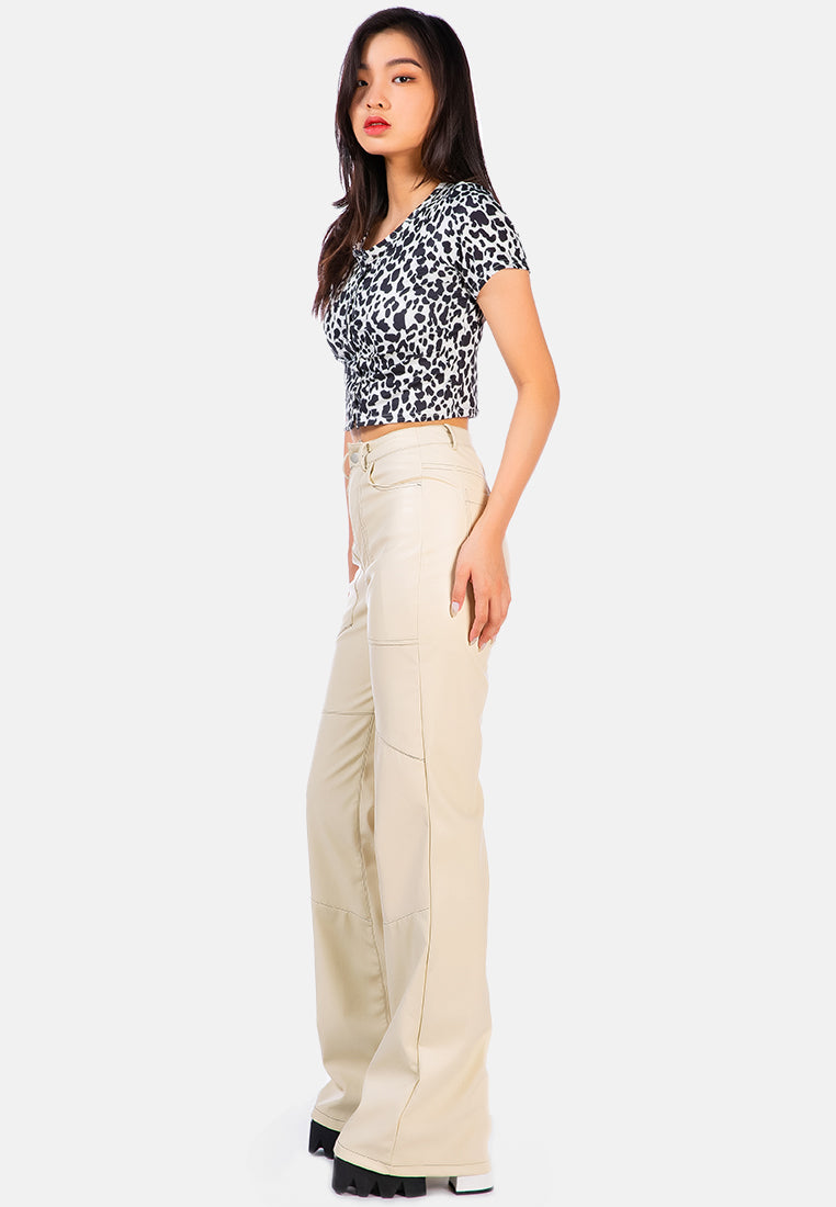 faux leather contrast stitch panelled pants#color_cream