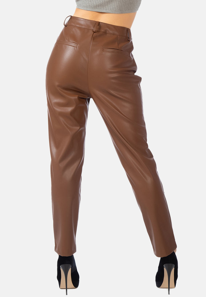 faux leather straight fall trousers#color_chocolate