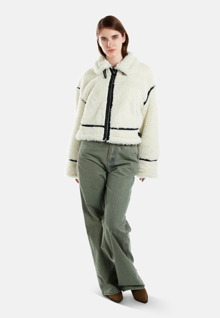 faux shearling aviator jacket by ruw#color_cream